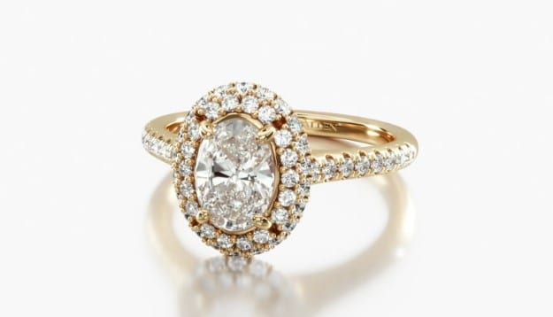 Pavé and Halo Diamond Engagement Ring