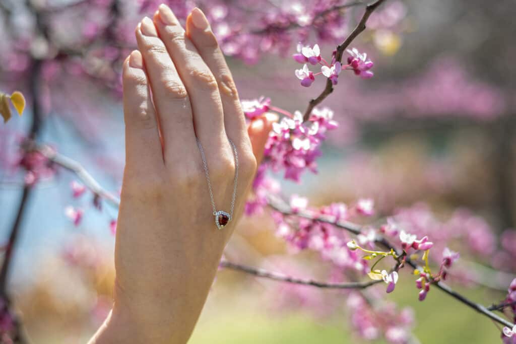Heart-Shaped Garnet and Diamond Pendant