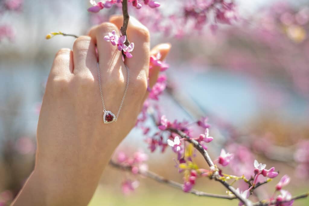 Heart-Shaped Garnet and Diamond Pendant