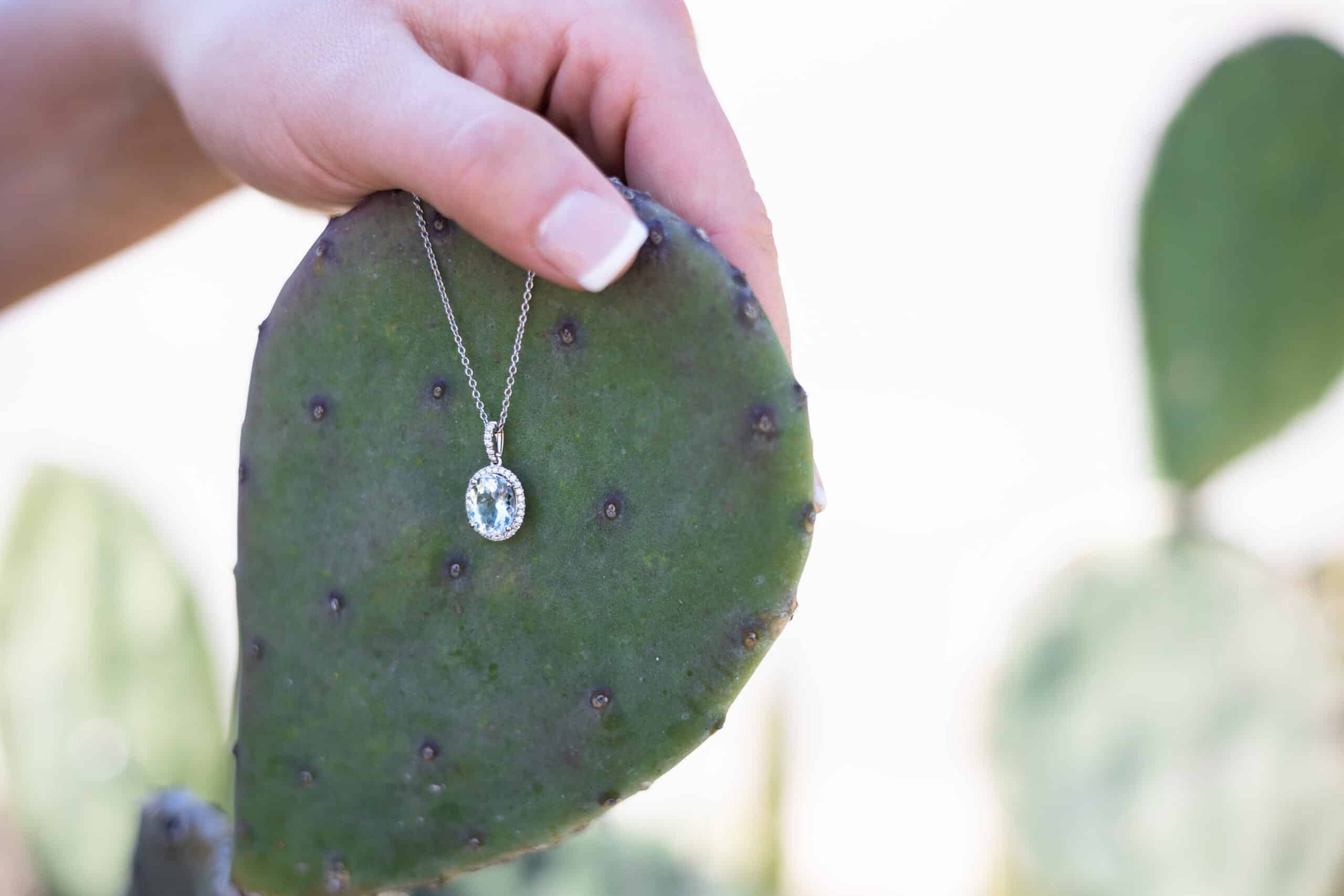 Aquamarine pendant jewelry with an elegant halo