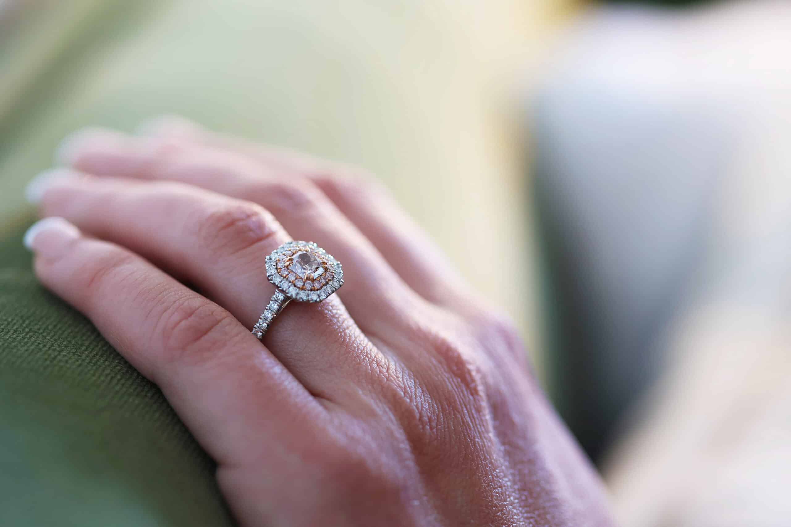 Pink Diamond in a halo setting from Abe Mor