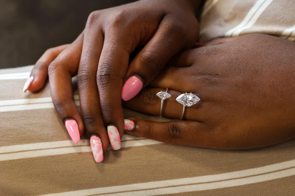 A marquise shape diamonds on a hand