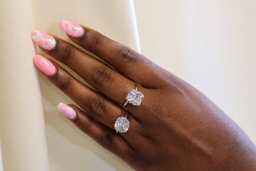 Cushion cut vs radiant cut on a hand