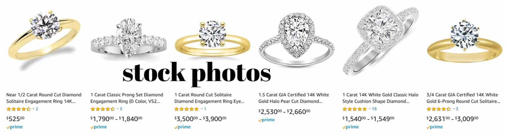 stock photos of diamond engagement rings sold on Amazon