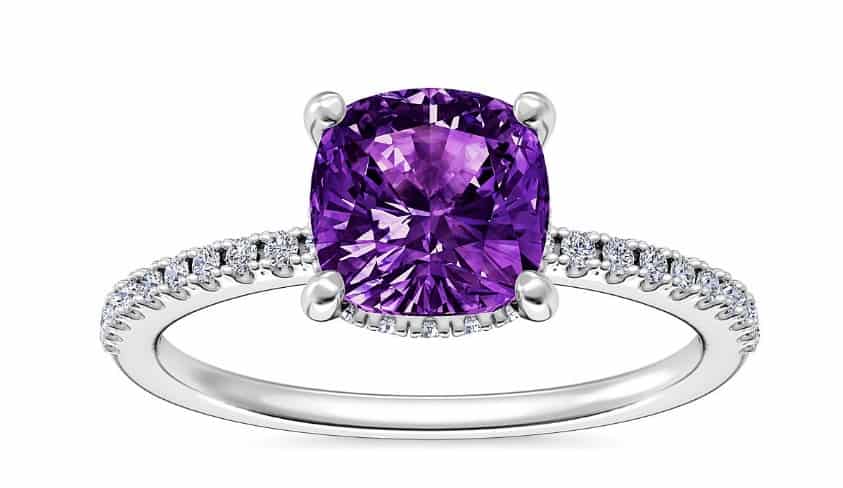 Diamond Micropavé Hidden Halo Amethyst Engagement Ring