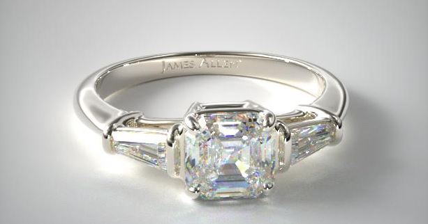 Assher cut three stone ring