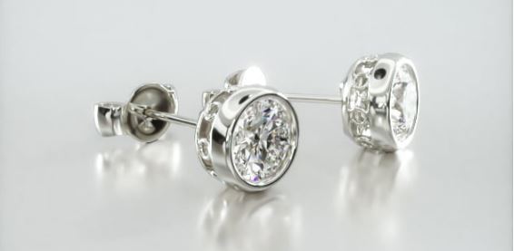 14K White Gold Bezel Diamond Stud Earrings