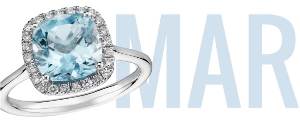 March Birthstone Aquamarine Ring with 'Mar'
