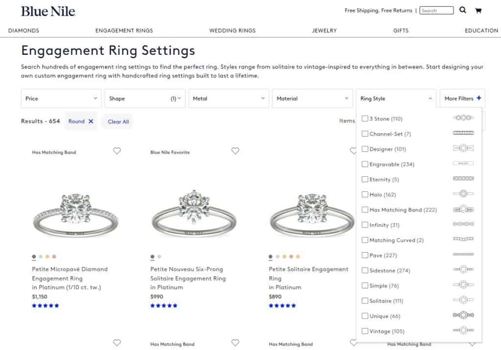 How to choose a setting on Blue Nile