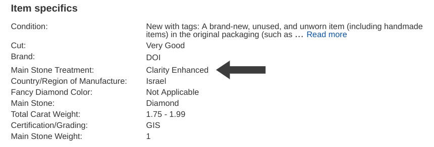 eBay Diamond that is clarity enhanced