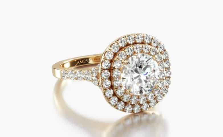 Double Halo Engagement Ring in yellow gold