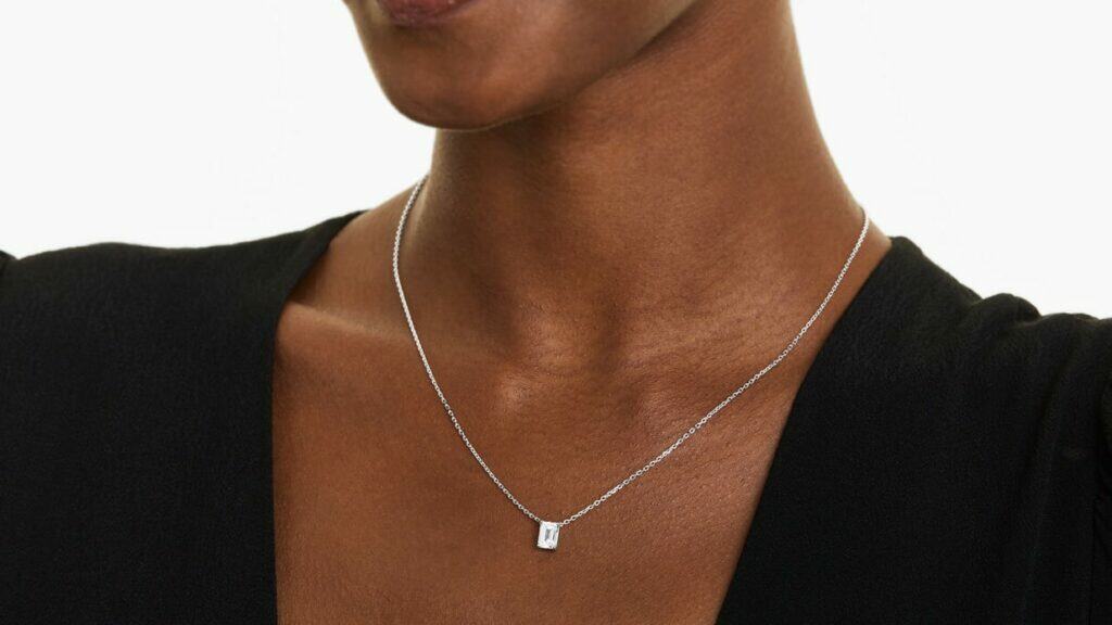 An emerald cut diamond as a pendant