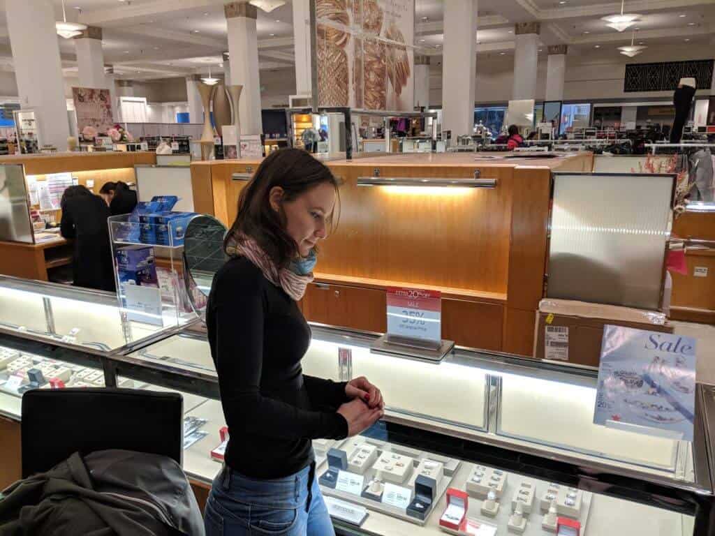 Visiting Macy's jewelry department