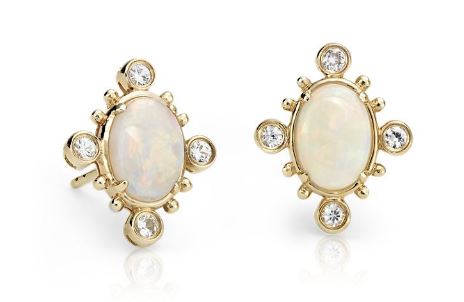 Oval Opal and White Sapphire Earrings