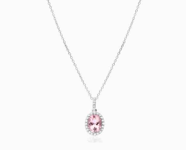 Morganite And Diamond Halo Necklace
