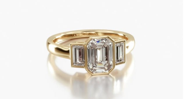 Bezel Straight Baguette Three Stone Ring for an active personality