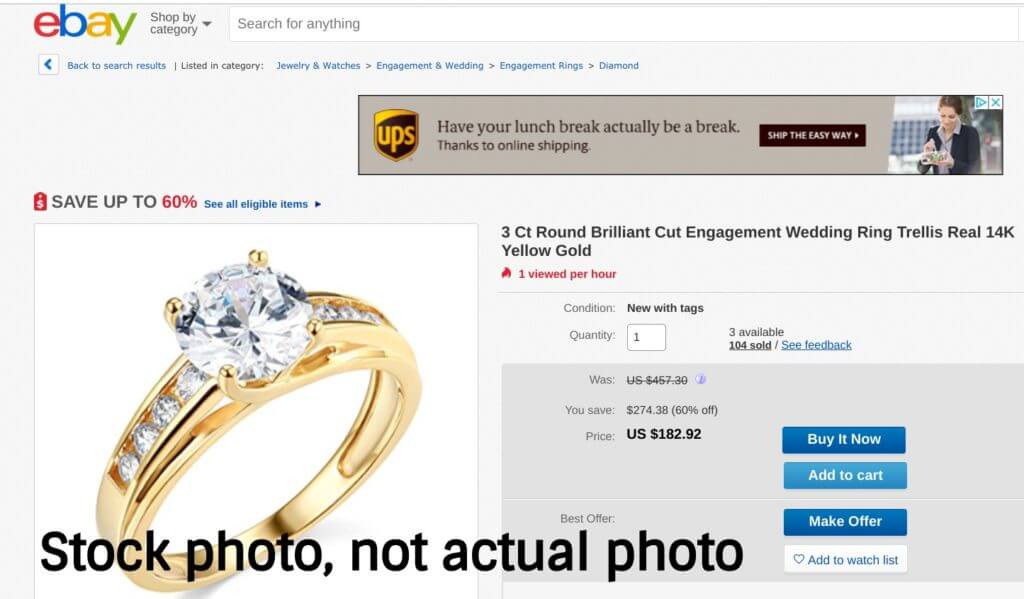 eBay diamond is a stock photo not actual photo of diamond