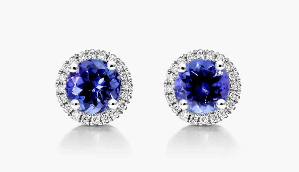 Round Tanzanite halo stud earrings