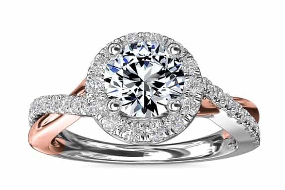 Two-Tone Twisted Halo Diamond Engagement Ring