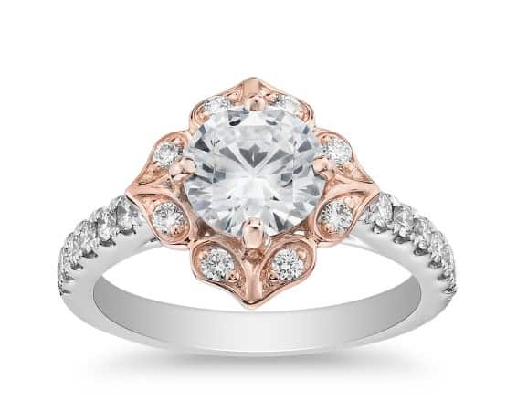 Vintage Two-Tone Floral Halo Engagement Ring