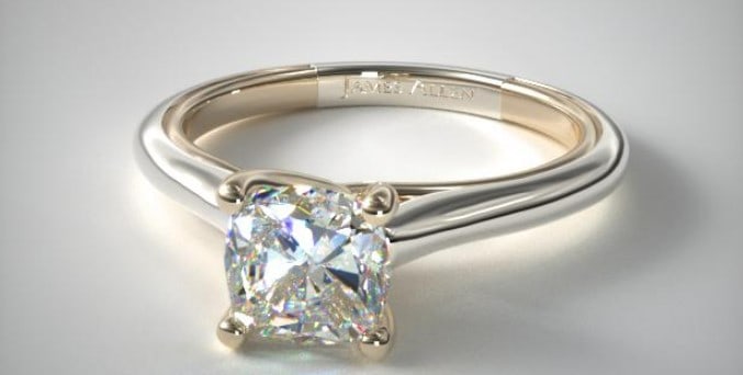 Two tone cushion engagement ring