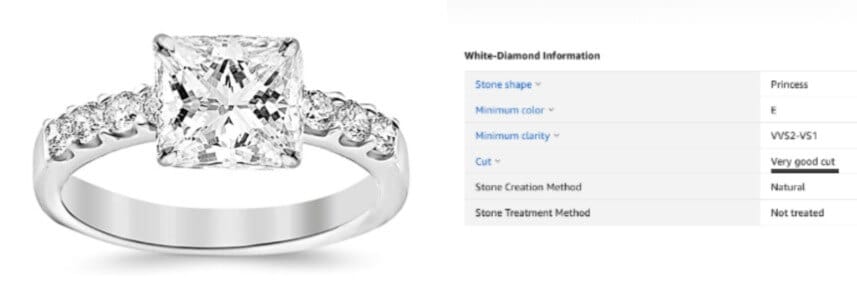 Amazon diamond engagement ring that has a very good cut instead of the preferred excellent or ideal cuts