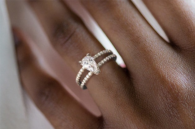 Wide band illusion Pavé Split Shank Contour Diamond Engagement Ring