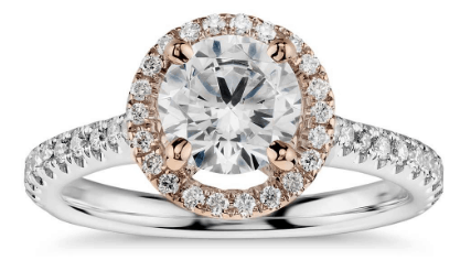 Floating Halo Diamond Mixed Metal Engagement Ring