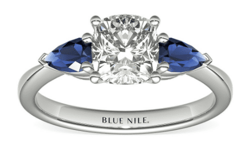 Sapphire pear side stone engagement ring