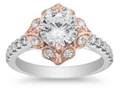Vintage Two-Tone Floral Shield Halo Engagement Ring