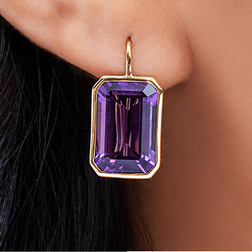 Emerald Cut Amethyst Drop Earrings