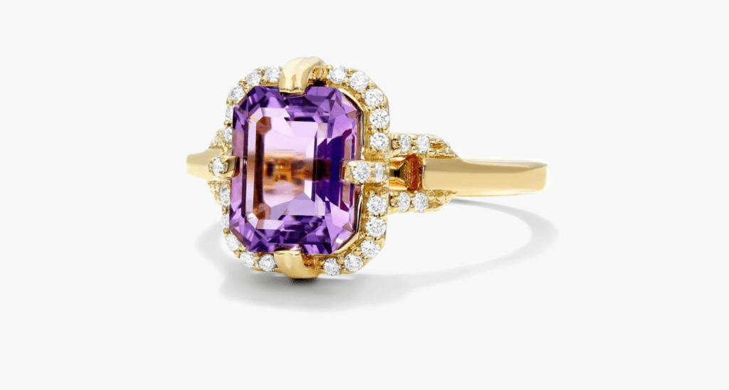 Amethyst Diamond Halo Ring