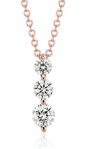 18k Rose Gold Three-Stone Drop Diamond Pendant as a Wedding Anniversary gift