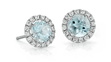 Aquamarine and Micropavé Diamond Stud Earrings
