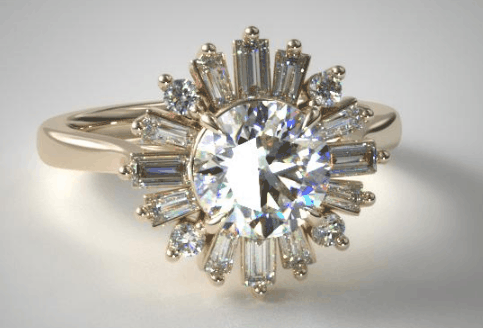 BAGUETTE BALLERINA HALO DIAMOND ENGAGEMENT RING