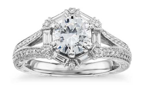 Hexagon Baguette Diamond Engagement Ring
