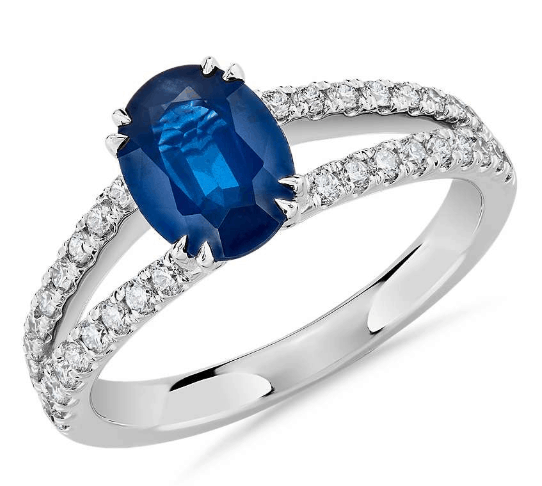 Oval Sapphire and Diamond Split Shank Ring