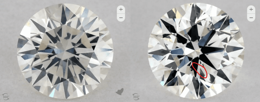 A cloudy diamond vs. a diamond with twinning wisps