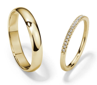 Petite Micropavé and Classic Wedding Rings in 14K Yellow Gold