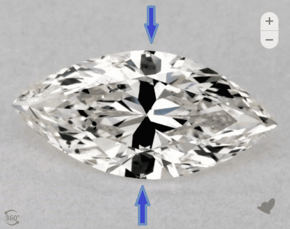 bowtie affect on a marquise diamond