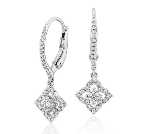 Diamond Floral Drop Earrings