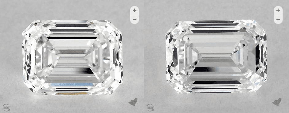 D color emerald diamond and G color emerald diamond compared