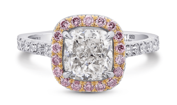 Pink diamond halo engagement ring