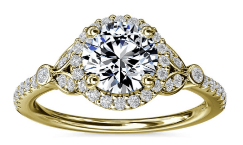 Petite Pavé Leaf Halo Diamond Engagement Ring