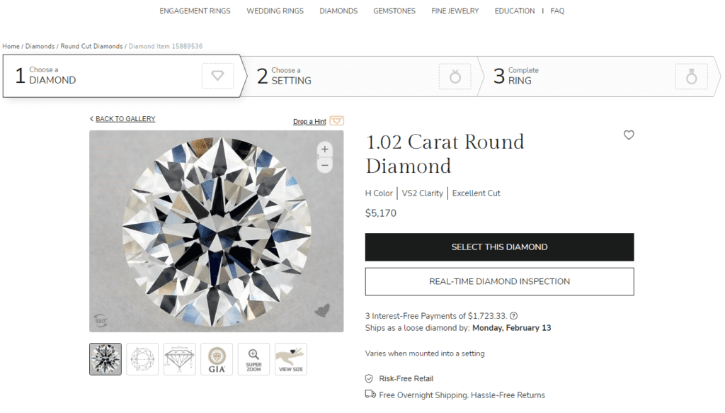 James Allen Online Shopping Experience