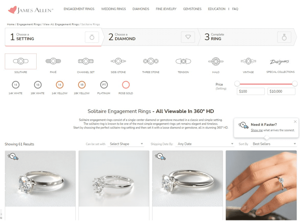 How to choose a setting on Blue Nile
