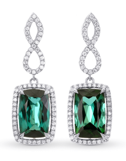 Green Tourmaline & Diamond Drop Earrings Green Tourmaline & Diamond Drop Earrings