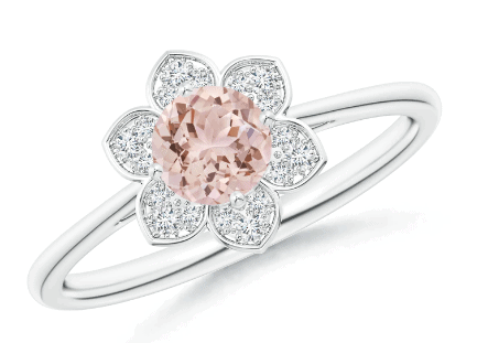 Morganite Cocktail Ring with Floral Diamond Halo
