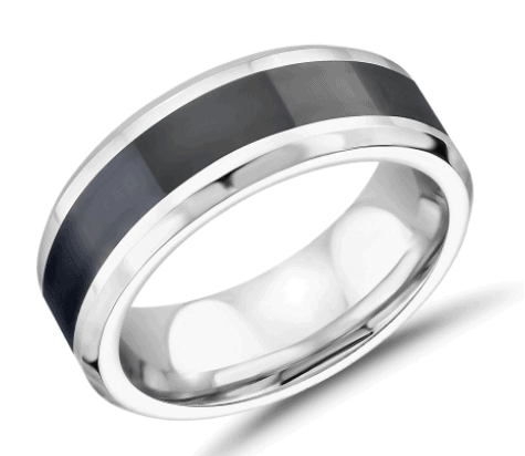 Black Ceramic Center Inlay Wedding Man's Band in Cobalt