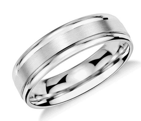 Brushed Inlay Platinum Wedding Men's Ring